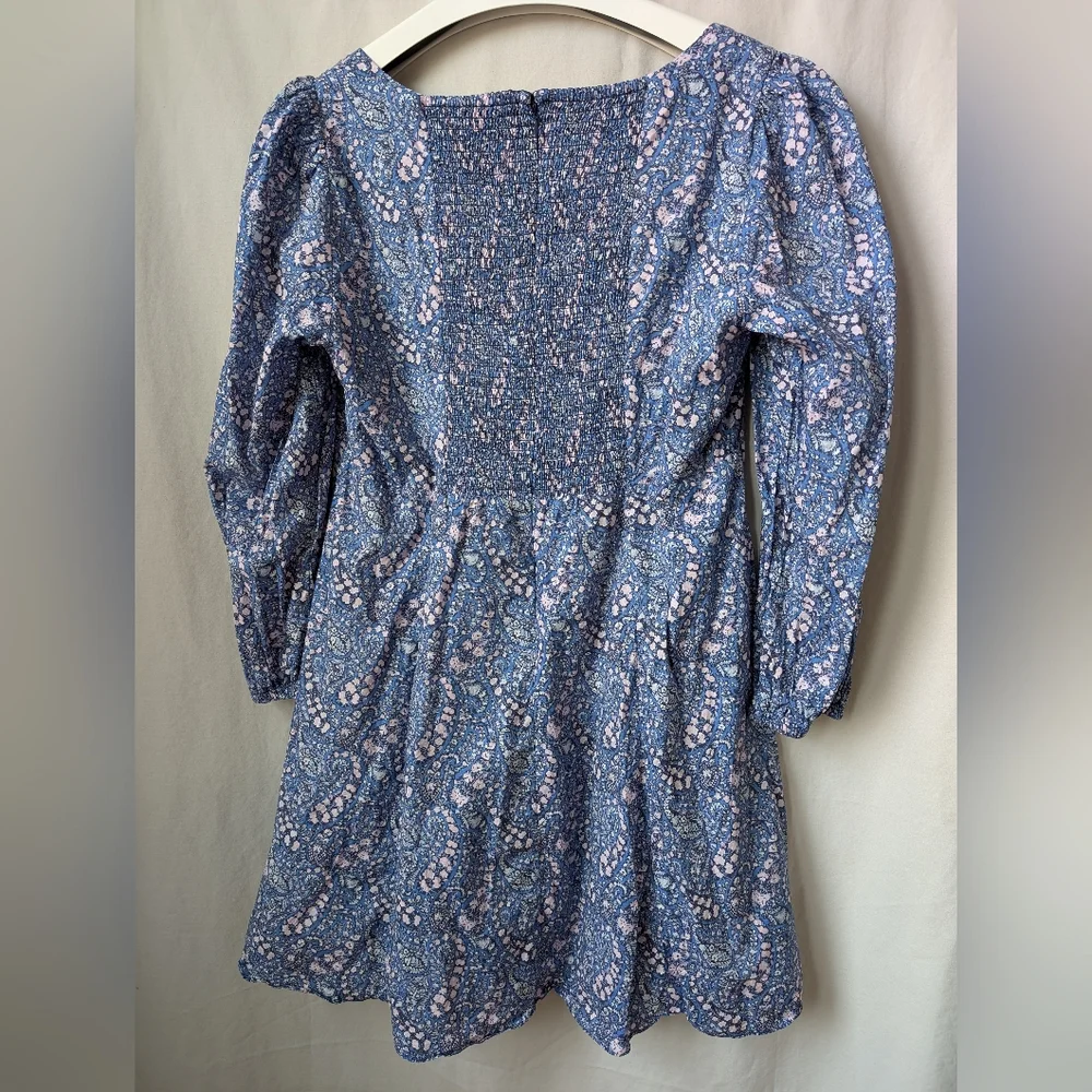 J. Crew Mini Dress 14 Liberty Bourton Bloom Sweetheart Puff Sleeve Milkmaid Blue